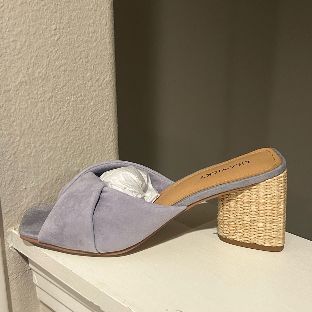 Lisa Vicky IMPRESS Platform Slide Sandals Womens 8.5M Lavender Suede Block Heel - Picture 6 of 10